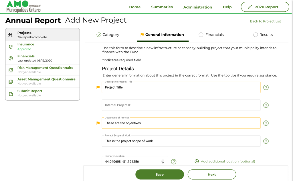 Project Entry Form